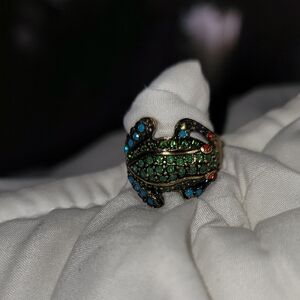 Heidi Duas Blue And Green And Red Stone Frog Ring Sz.9